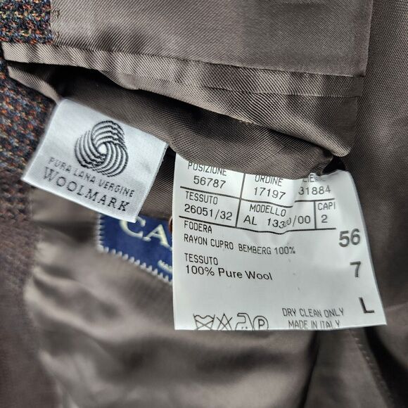 CANALI Wool 46L (us) 56 (Eu) Dark Brown Check Sport Coat Blazer Jacket long - Picture 5 of 9